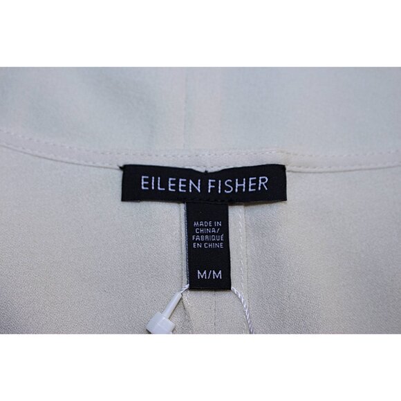 New w/Tags - Eileen Fisher Silk Georgette Crepe Side Drape Shell, Bone, Med - Picture 5 of 9
